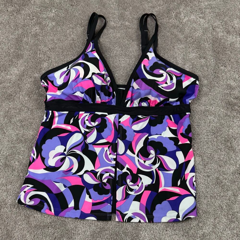 Free Country Tankini Swim Top Purple Pink Abstract Print Sz L 12/14